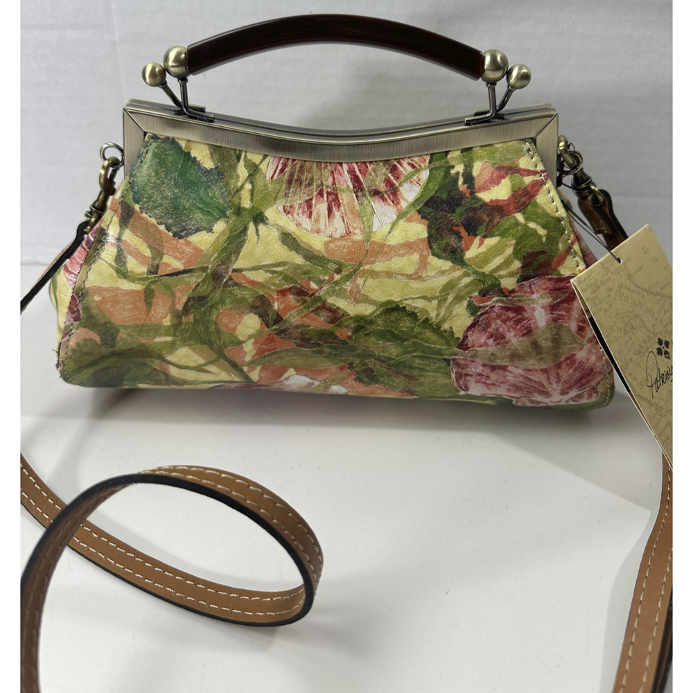 NWT Patricia Nash Kelmscott Frame Bag Leather Satchel Crossbody Seashells Floral - Picture 12 of 13